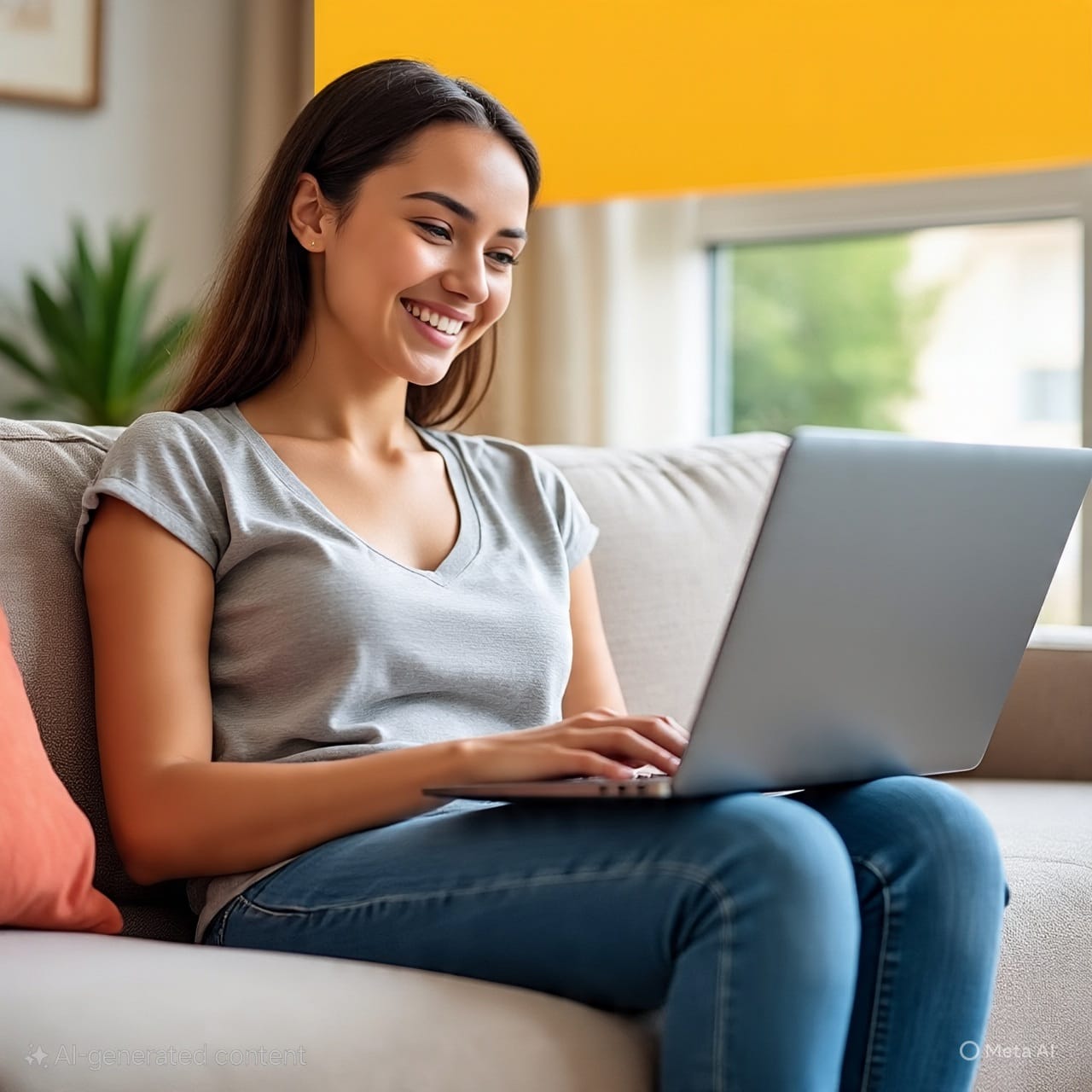 Woman using laptop to sell her old device online